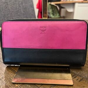 MCM Fuchsia and Black Zip Wallet